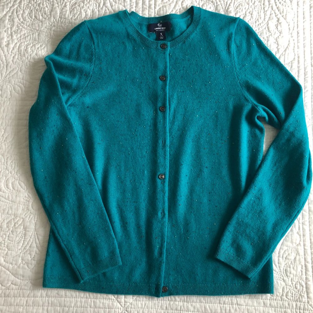 Lands End cashmere cardigan turquoise small